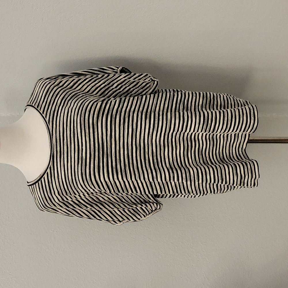 LOFT Black and White Striped Short Sleeve Top